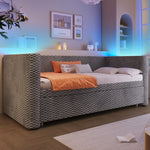 Daybed Sofa Bed, Pull-out LED Light 90/180x200cm, Grey Velvet