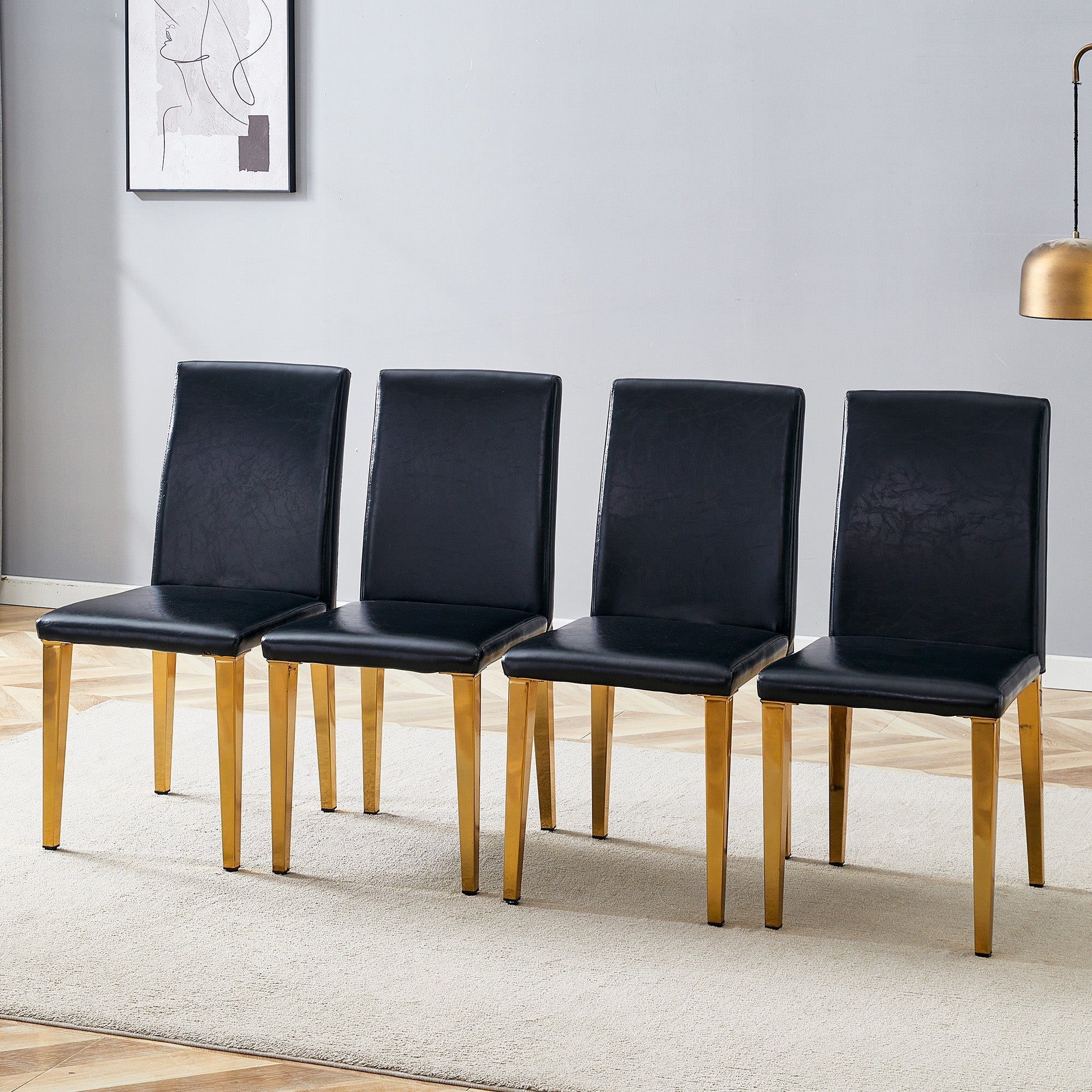 Minimalist Dining Chairs Set of 4, European Lightweight Luxury Style, Black and Gold