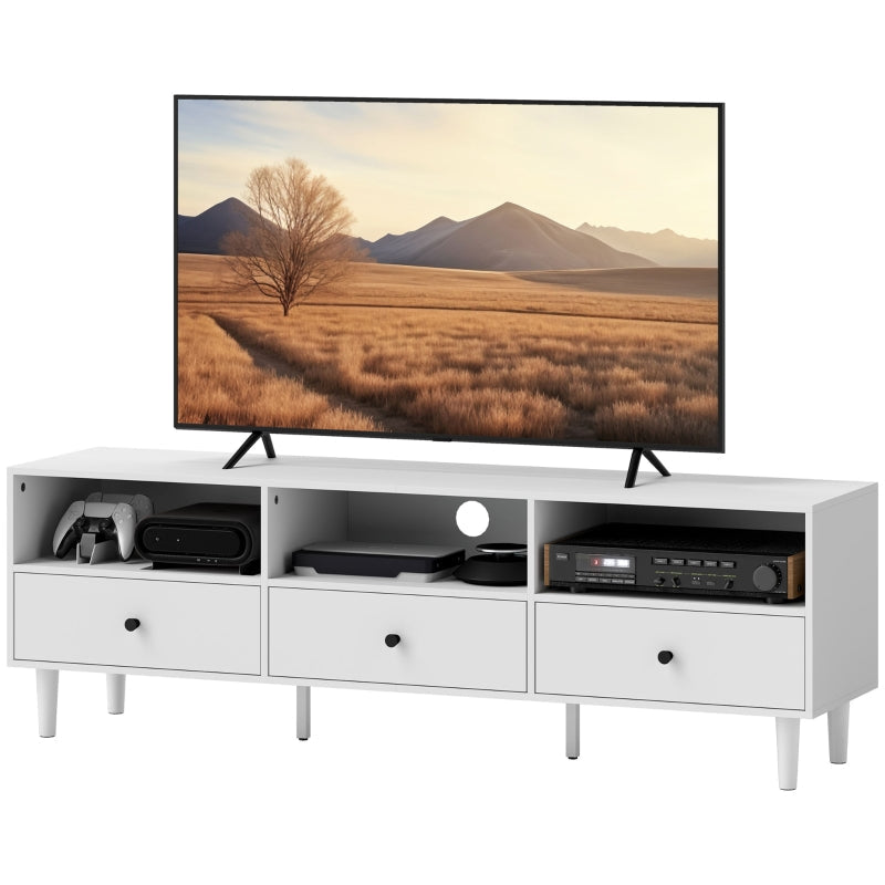 TV Cabinet with Drawers, 3 Open Compartments, Cable Management, White