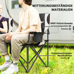Folding Chairs, Set of 2, Camping with Armrests, Cup Holder, Headrest, Cooler Bag, Padded, Metal/Fabric
