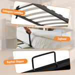 Upholstered Single Bed 90x200cm Hydraulic Storage Cup Holder Charging Station Linen Grey