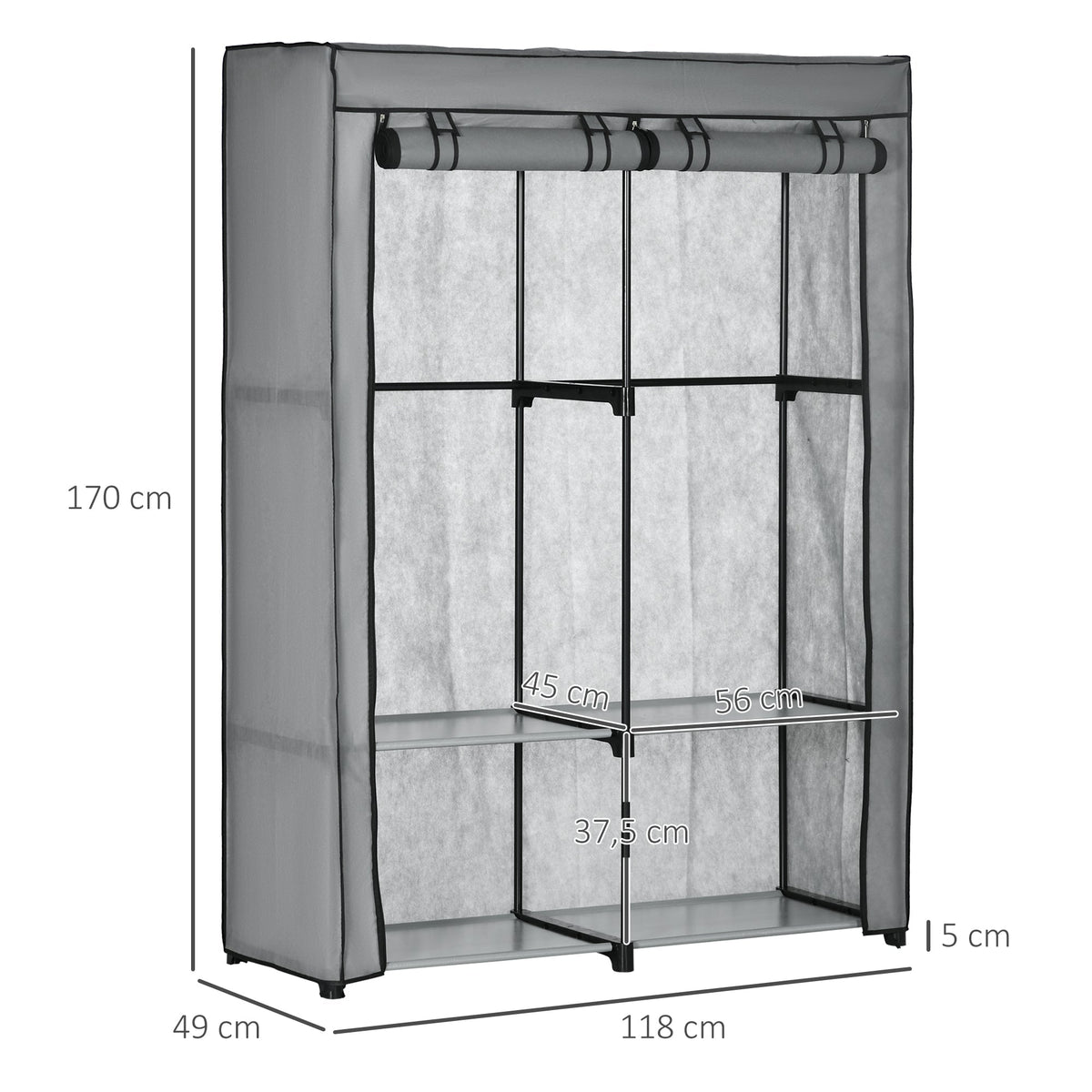 Wardrobe Fabric, Foldable with Zipper, Light Grey