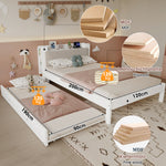Functional Bed 120x200cm with Pull-Out Bed & Storage, White Wood