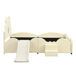 Bear Cartoon Bed for Children with Slide and Ladder, 140x200cm, Beige PU Leather