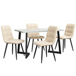 Dining Set 5-Piece 117cm Rectangular Kitchen 4 Chairs Beige Velvet Black