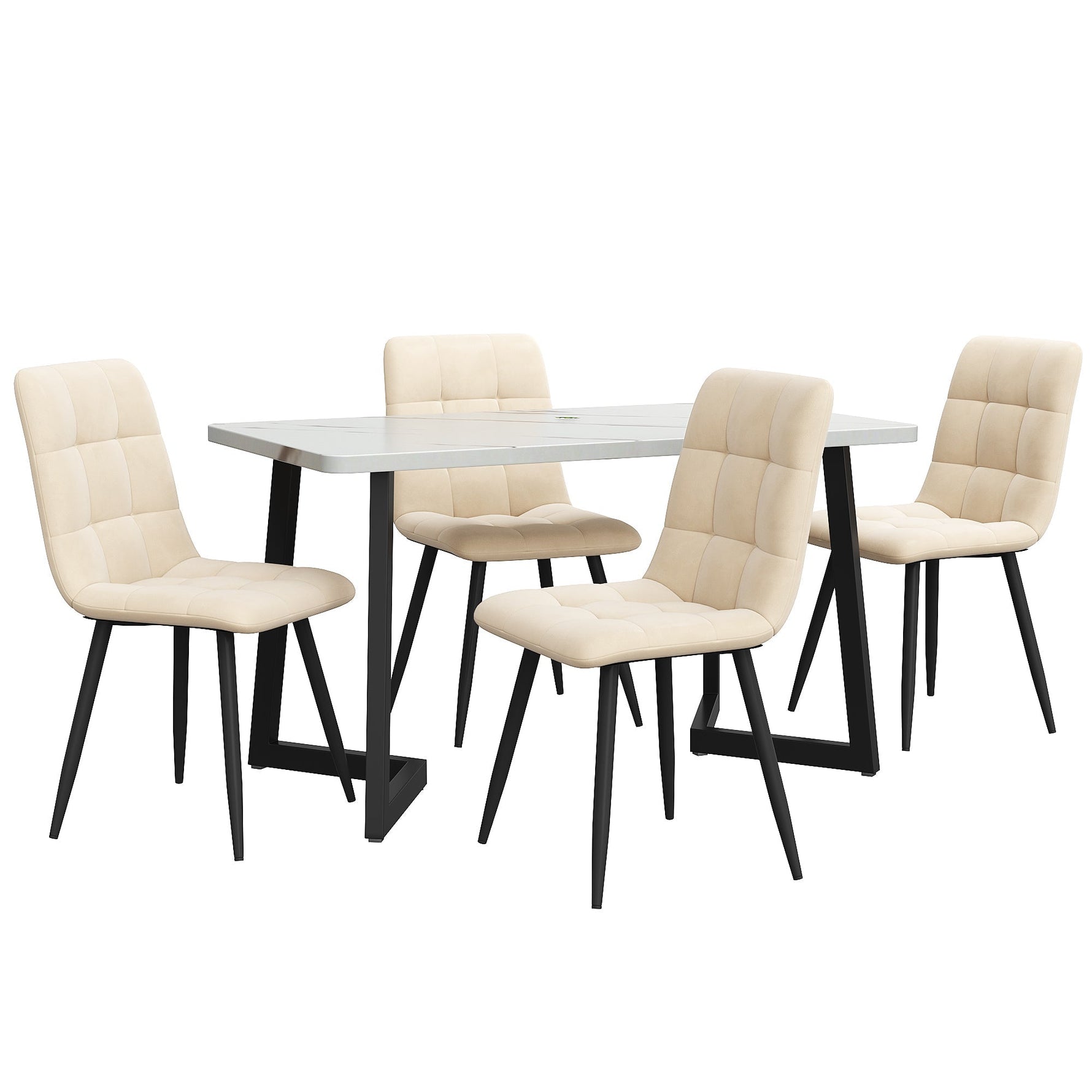 Dining Set 5-Piece 117cm Rectangular Kitchen 4 Chairs Beige Velvet Black