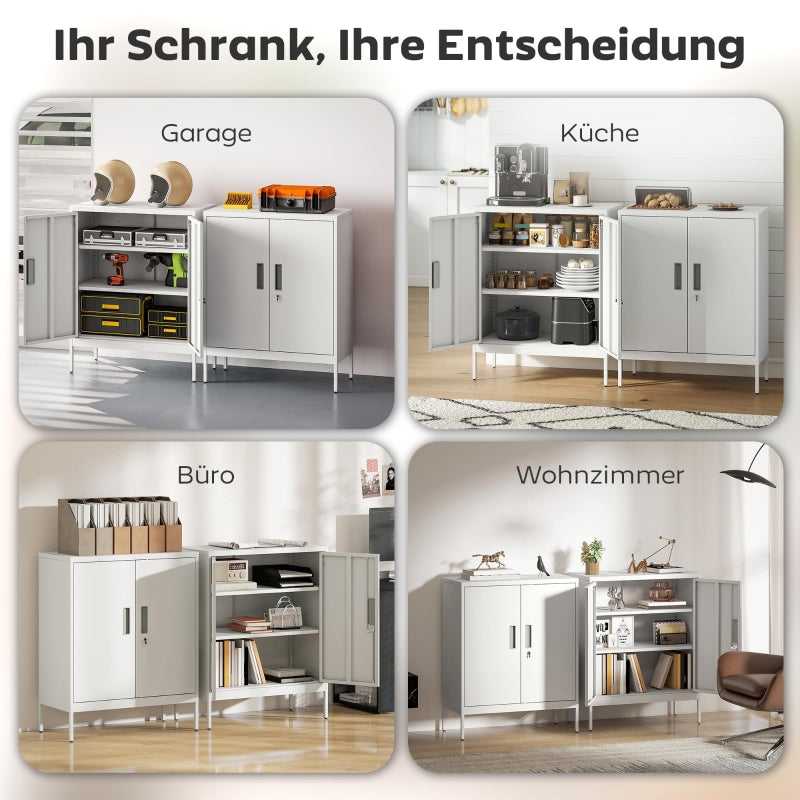 Lockable Steel Cabinet 2 Doors Adjustable Shelves - White