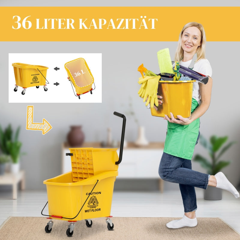 Cleaning Cart - 36 Liter, Mop & Handle - Yellow