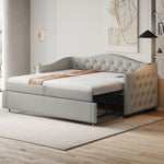 Upholstered Bed Pull-out Sofa Bed, 90 x 200 cm, USB Port, Linen Fabric, Grey