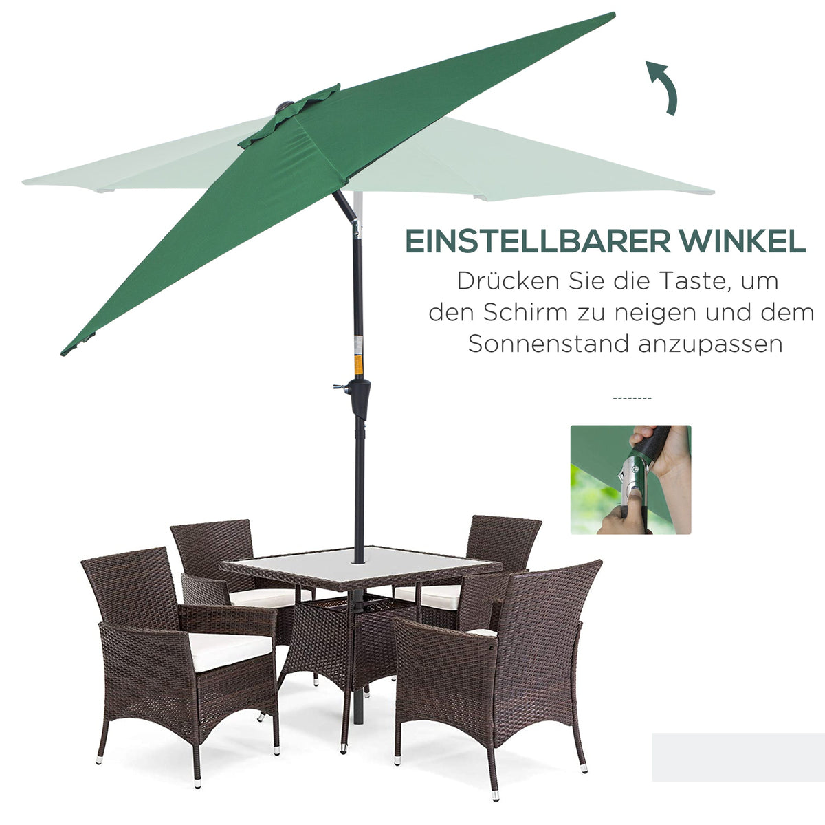 Folding Parasol Garden Market Umbrella Hand Crank Aluminum Ø2.6m Dark Green Polyester
