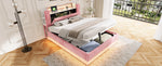 Smart Upholstered Bed 160x200cm with LED & Storage, Pink Velvet