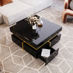 Coffee Table with Drawers, High-Gloss, Gold Accents