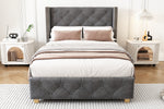 Upholstered Bed 90x200cm with Slatted Frame, Grey Velvet