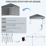 Folding Pavilion 2.97x2.97m with Sidewalls, UV Protection, Sandbag - Dark Grey Steel