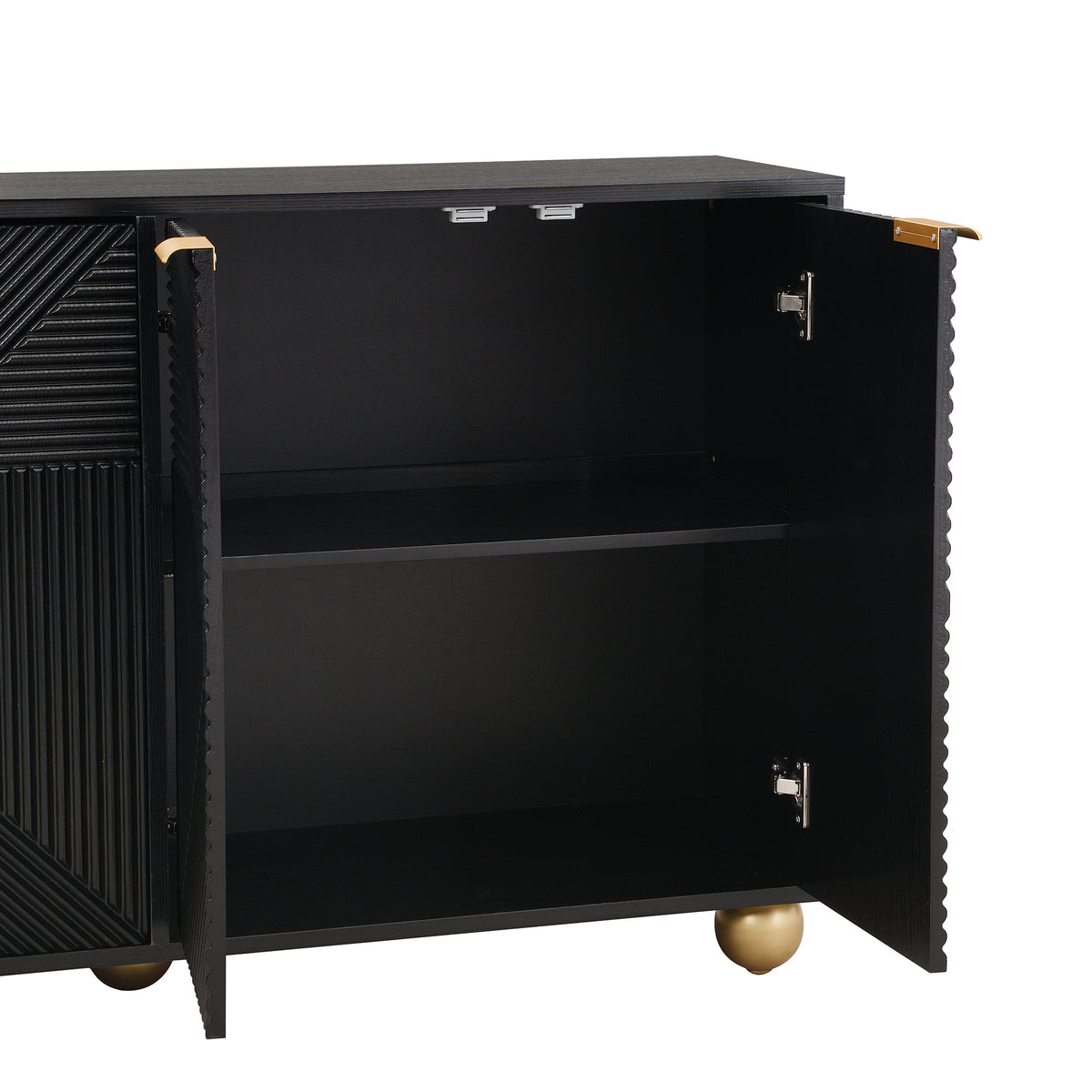 Sideboard with Four Molded Doors and Adjustable Shelves, Metal Handles and Ball-Shaped Legs