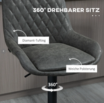 Bar Stools, Height-Adjustable with Backrest, Faux Leather Dark Grey