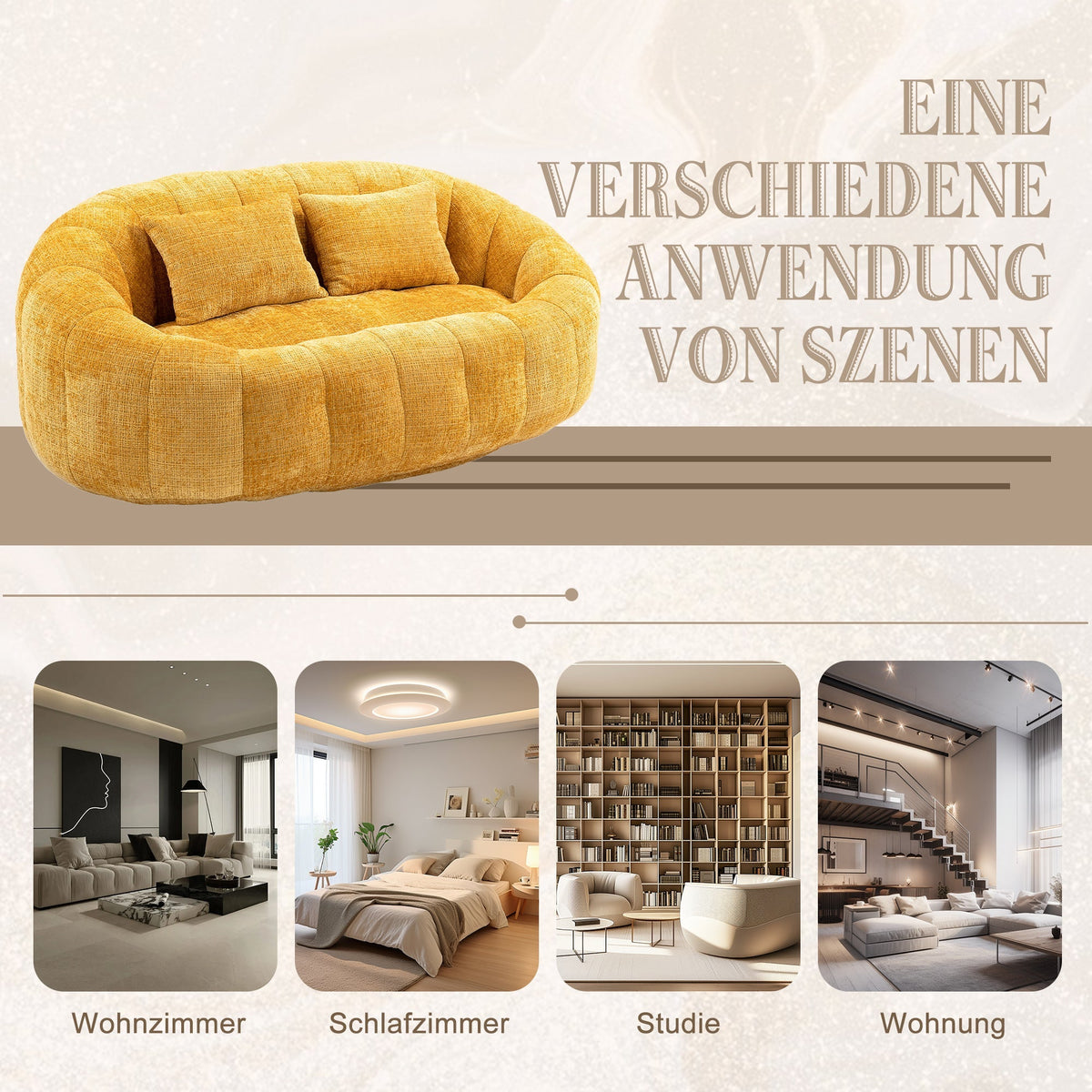 Bean Bag Sofa High Back Comfort Lounger Indoor Outdoor Yellow Chenille