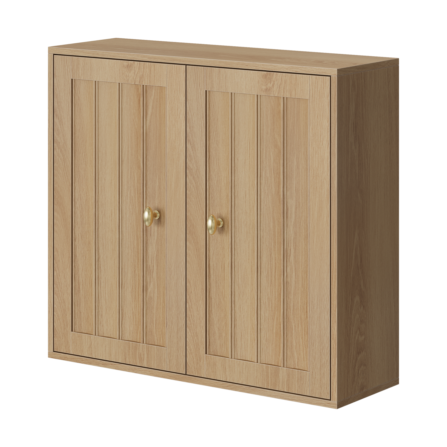 Wall-Mounted Bathroom Cabinet, Two-Door Medicine Cabinet with Vertical Groove Design, Oak