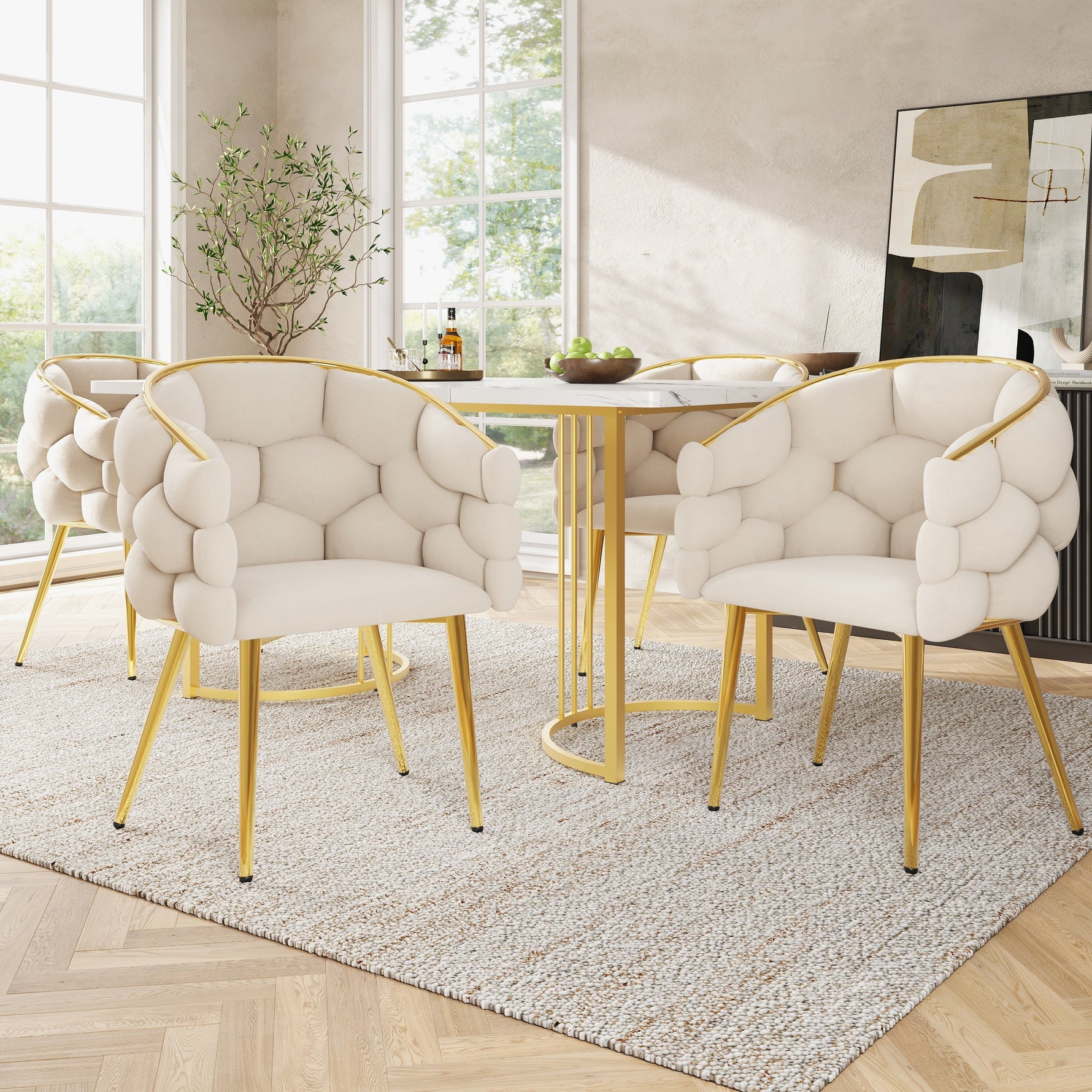 Dining Table Set 5-Piece 140x80cm - Marble Pattern Gold Legs
