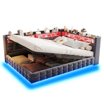 Multifunctional Sofa Bed 140x200 with Storage & LED, Dark Grey Velvet