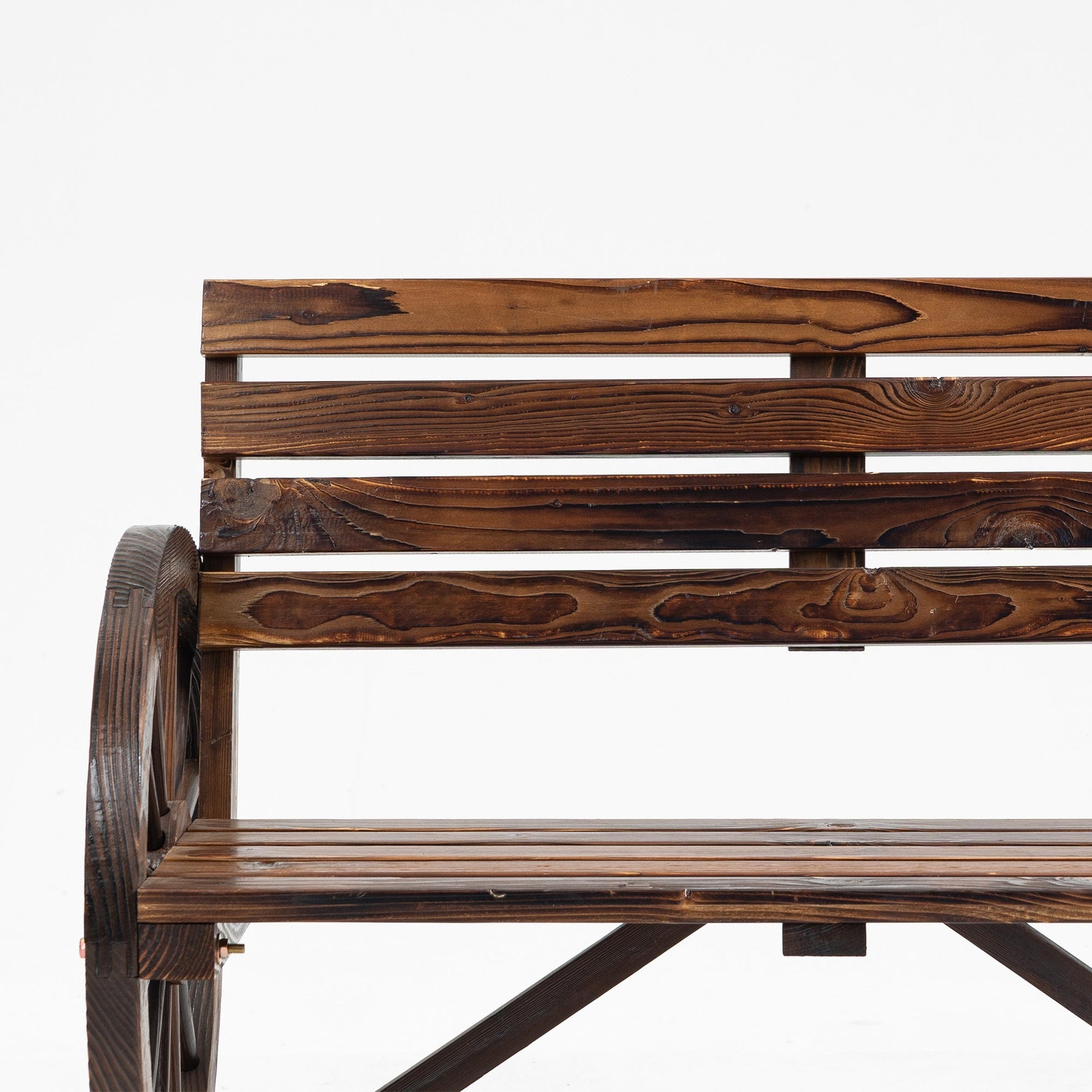 2-Seater Garden Bench Wagonwheel Armrests Fir Wood Brown