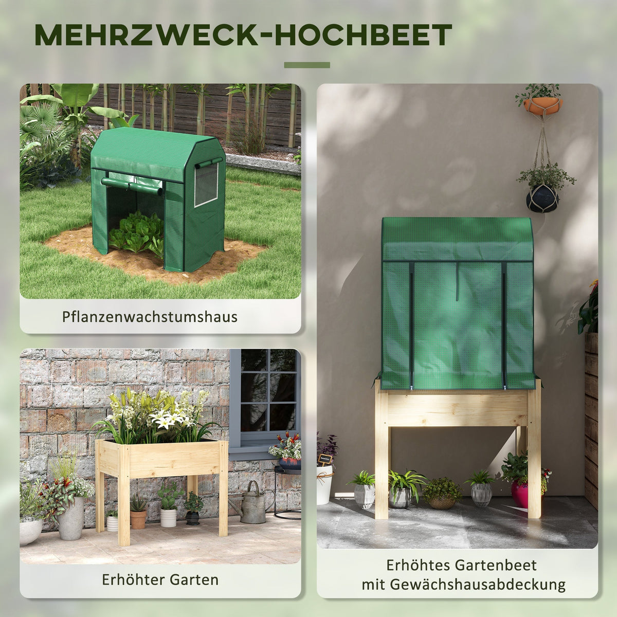 Raised Bed with Greenhouse, Cold Frame for Herbs & Vegetables, Wood Natural/Green