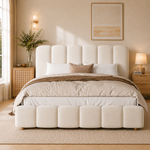 Upholstered Hydraulic Bed 140x190cm with Storage, Beige Velvet