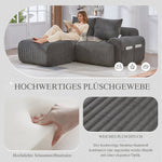 Modular 2-Seater Sofa with Ottomans, Cup Holder and Side Pocket, Dark Grey Corduroy