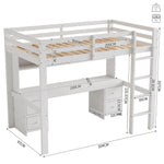 Loft Bed for Children with Desk and Storage, 90x200cm, White Pine Wood