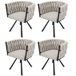 Swivel Dining Chairs, Set of 4 Luxury Leisure Chairs with Metal Support Legs, Beige Linen and Black Metal
