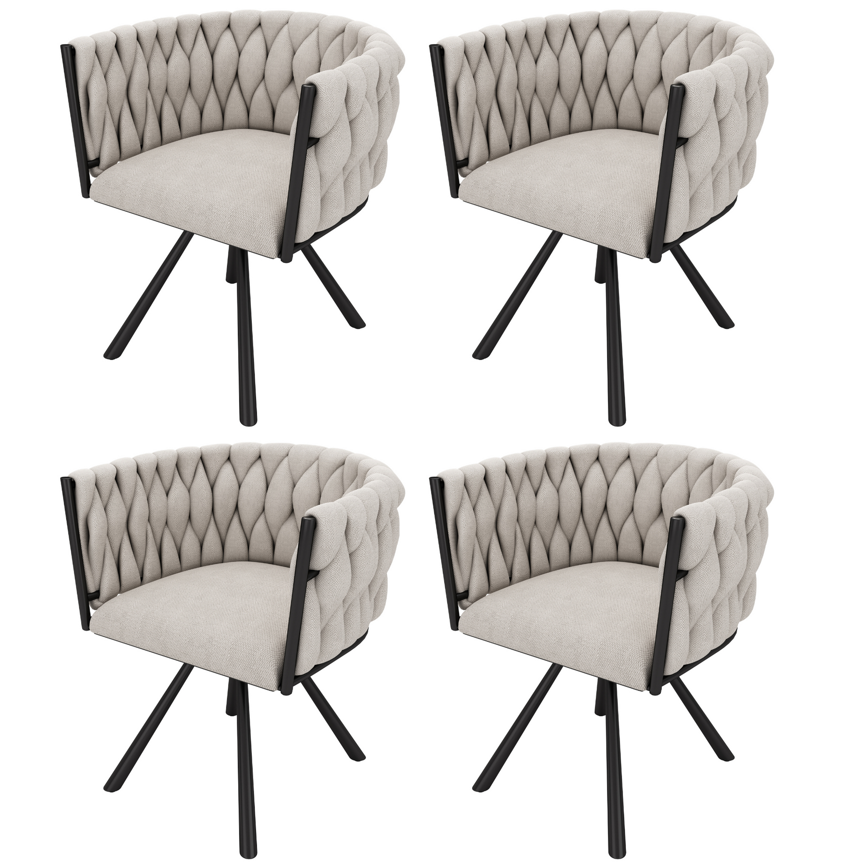 Swivel Dining Chairs, Set of 4 Luxury Leisure Chairs with Metal Support Legs, Beige Linen and Black Metal
