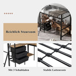 Iron Bunk Bed with Table, 3 Drawers, Ladder, 90x200cm, Black/Dark Walnut