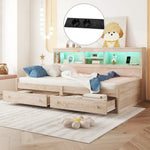 Daybed Sofa Bed 90x200cm Nightstand USB Charging Ambient Lighting 2 Drawers Chipboard Natural