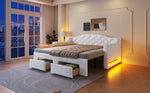 Upholstered Daybed with Two Drawers and LED Lighting, 90x200 to 180x200cm, White