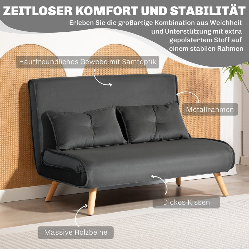2-Seater Sofa Bed, Adjustable Backrest, Fabric Upholstery, Grey