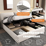 Upholstered Bed 140x200 Hydraulic Storage with 3 Drawers and Headboard, Velvet Beige