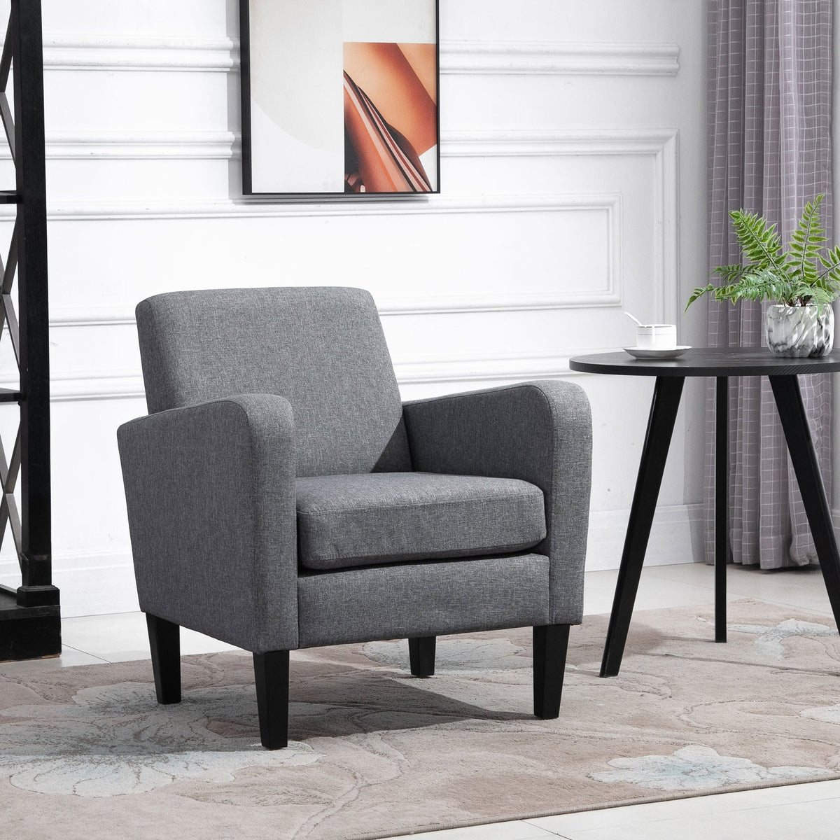 Recliner Chair, Upholstered Wooden Legs, Light Grey Linen Fabric