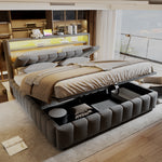 Upholstered Bed 180x200 with Storage & LED Light, Grey Linen