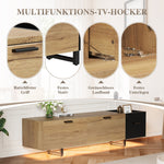 Modern TV Cabinet with Drawers and Open Compartments, Wood and Black