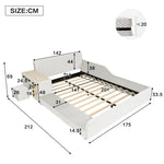 Upholstered Bed with Desk, Stool and Storage Shelf, 140x200cm, White Velvet
