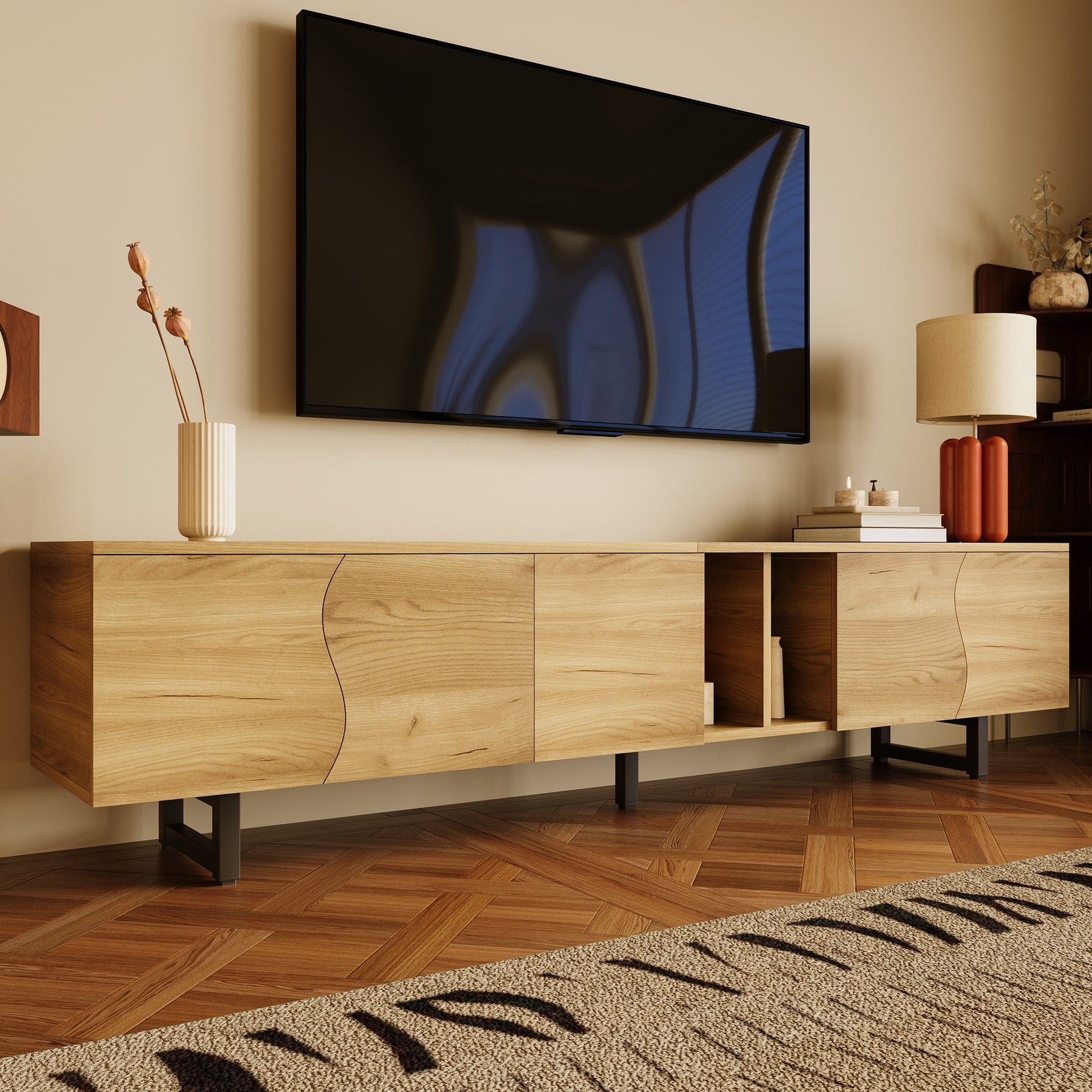 Low TV Stand Five-Door Cabinet Unique Design 191cm