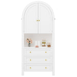 Tall Arched Storage Cabinet Drawers Doors Shelves - White