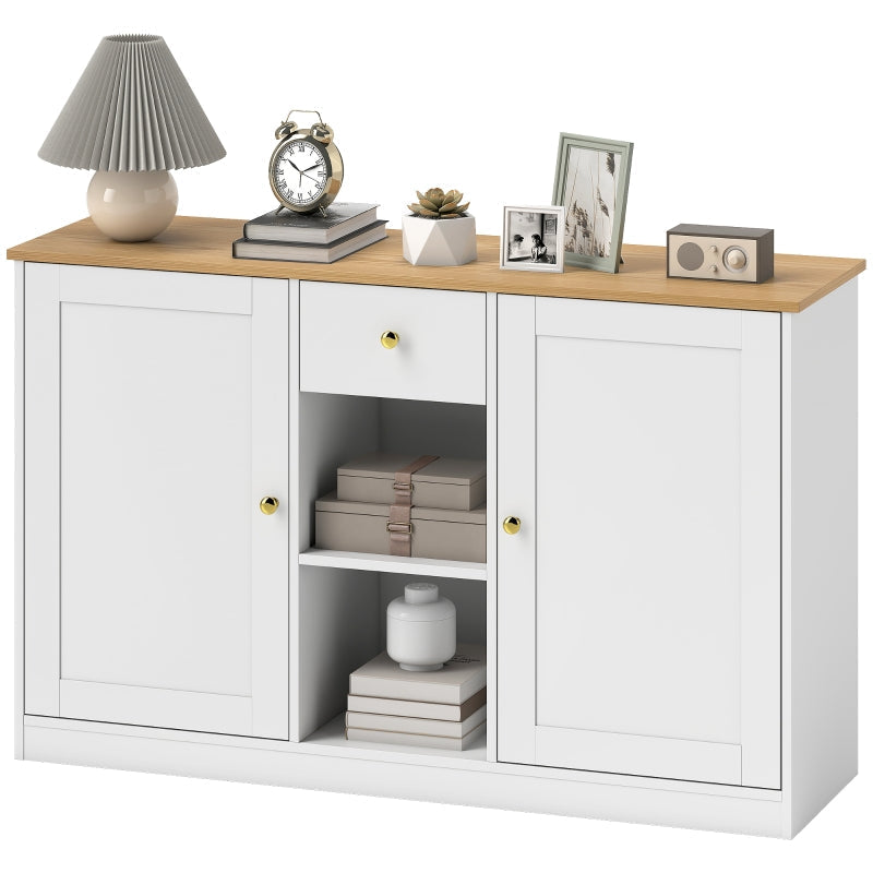 Sideboard Storage Cabinet with Drawer, 2 Doors, 2 Open Shelves, White