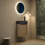 Wall-Mounted Bathroom Vanity Unit with Undermount Sink and Striped Cabinet, White Oak Wood Grain