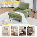 Modern Minimalist Lounger Sofa with Storage Pockets and Wooden Legs, Chenille