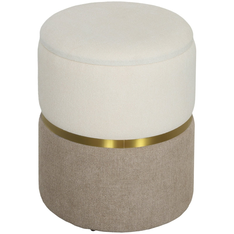 Storage Stool with Lid, Metal Ring, Two-Tone Design, Cream White