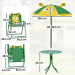 Children's Garden Furniture Set - Table, Chairs, Parasol, Bee Design - Green and Yellow