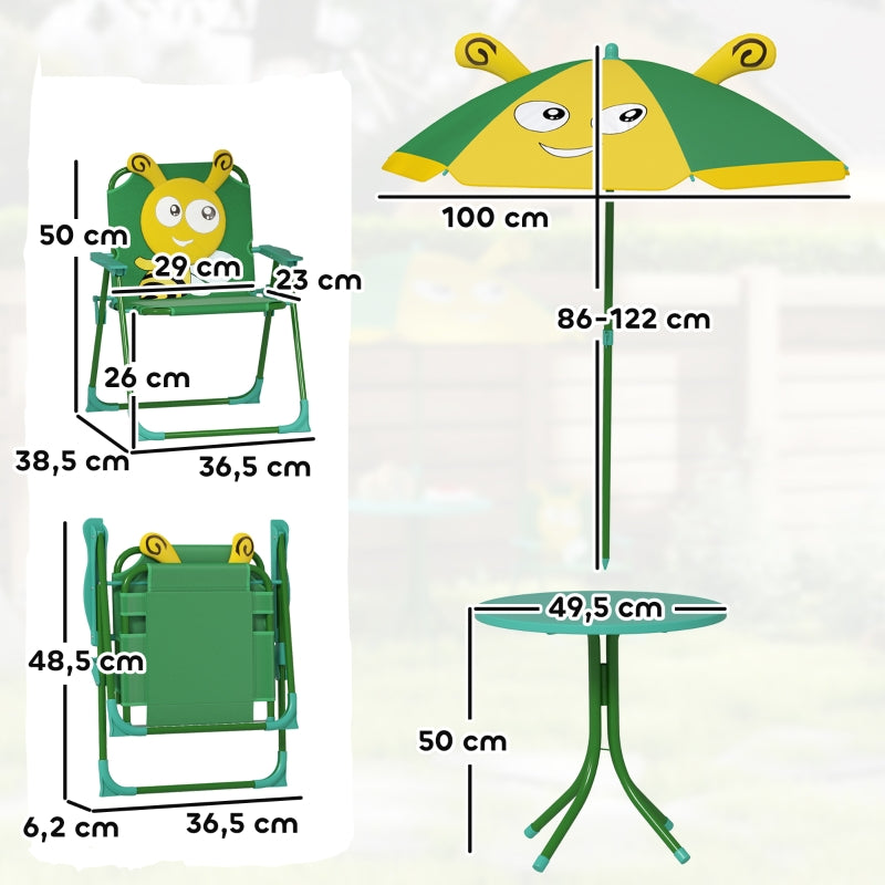 Children's Garden Furniture Set - Table, Chairs, Parasol, Bee Design - Green and Yellow