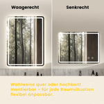 LED Bathroom Mirror 60x80cm Dimmable 3 Light Modes Frameless Glass