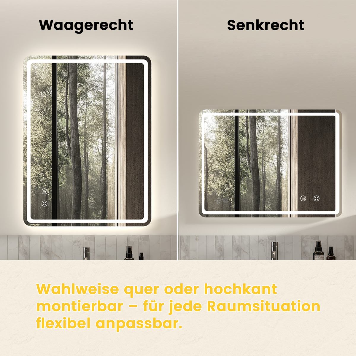 LED Bathroom Mirror 60x80cm Dimmable 3 Light Modes Frameless Glass